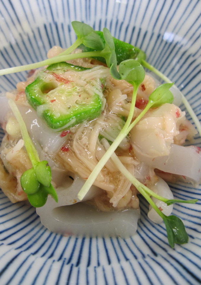 梅なめ茸とオクラのイカそうめん和え-レシピのメイン写真