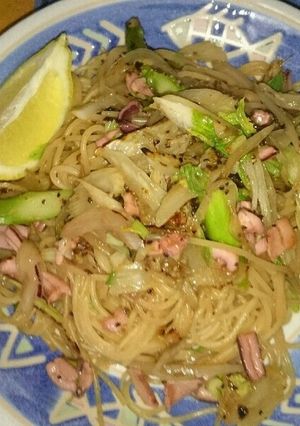 イカの塩辛パスタ・レモン添え原価300円-レシピのメイン写真
