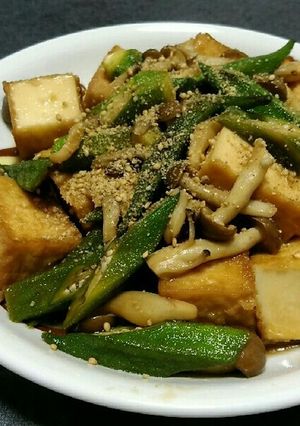 厚揚げとオクラとキノコのあまじょっぱ炒め-レシピのメイン写真