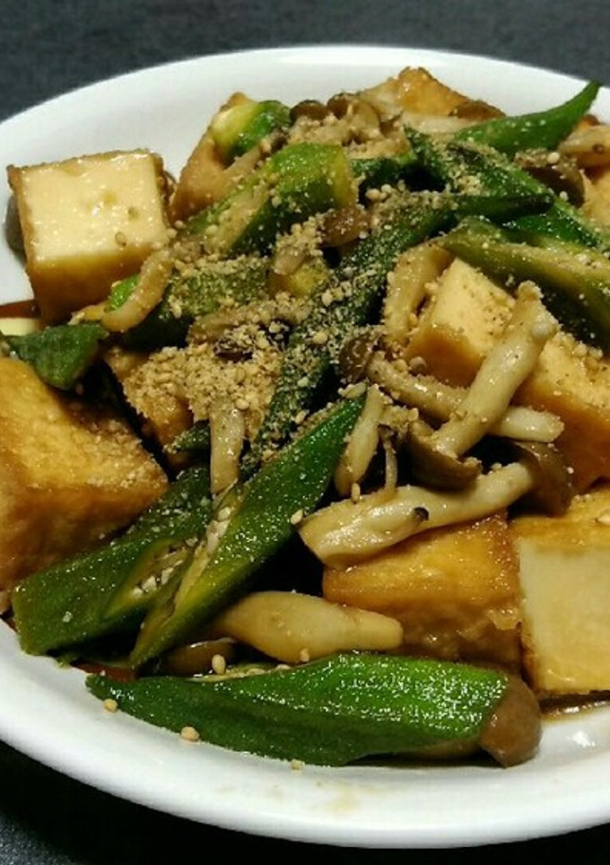 厚揚げとオクラとキノコのあまじょっぱ炒め-レシピのメイン写真