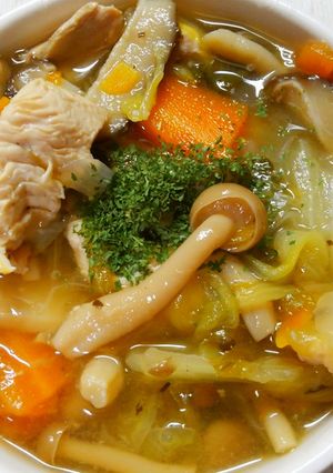 鶏むね肉とレタス きのこのコンソメスープ-レシピのメイン写真