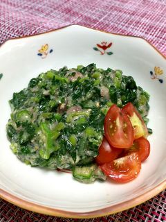 ネバネバ野菜たたきマグロニンニク味噌和え-レシピのメイン写真