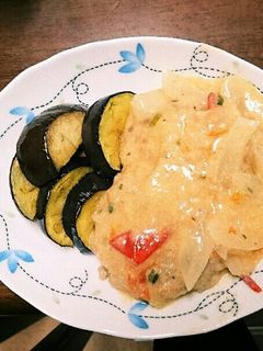 煮込みハンバーグ 季節の揚げ野菜添えて-レシピのメイン写真