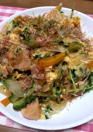 ゴーヤと豆苗ふんわり炒め-レシピのメイン写真