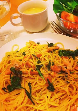 簡単＊サラダ菜とベーコンの和風パスタ-レシピのメイン写真