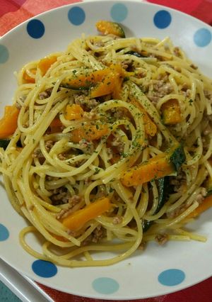 かぼちゃとひき肉のクリーム風味パスタ-レシピのメイン写真