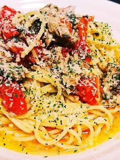 鯖の水煮とトマトのパスタ-レシピのメイン写真