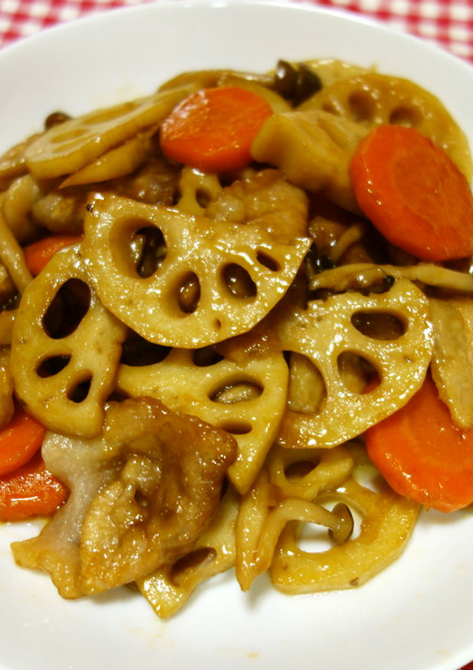 れんこんと豚肉の甘辛炒め-レシピのメイン写真