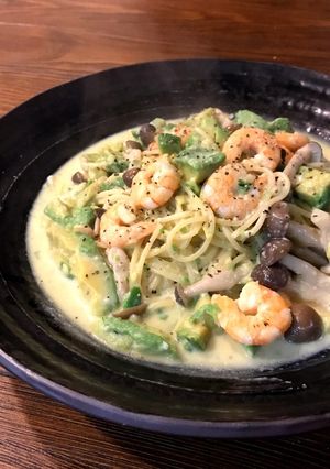海老アボカドの豆乳スープパスタ♡-レシピのメイン写真