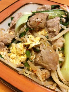 卵モヤシ青梗菜ニラ豚肉のピリ辛炒め-レシピのメイン写真