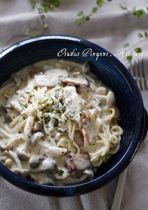きのことベーコンの醤油風味クリームパスタ-レシピのメイン写真