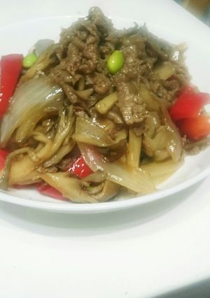 ささっと。牛肉ごぼう舞茸の甘辛炒め煮。-レシピのメイン写真