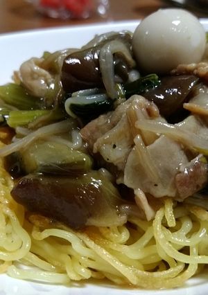 豚バラとなすと小松菜のあんかけ焼きそば-レシピのメイン写真
