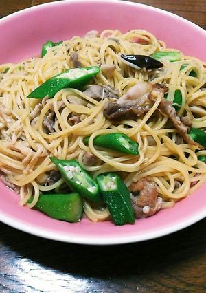 楽チンパスタ【オクラと豚肉の和風パスタ】-レシピのメイン写真