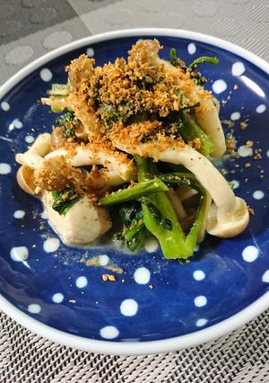 ツルムラサキとササミのめんつゆマヨ炒め-レシピのメイン写真