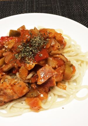 もっちもち☆もち麦麺のトマトパスタ-レシピのメイン写真