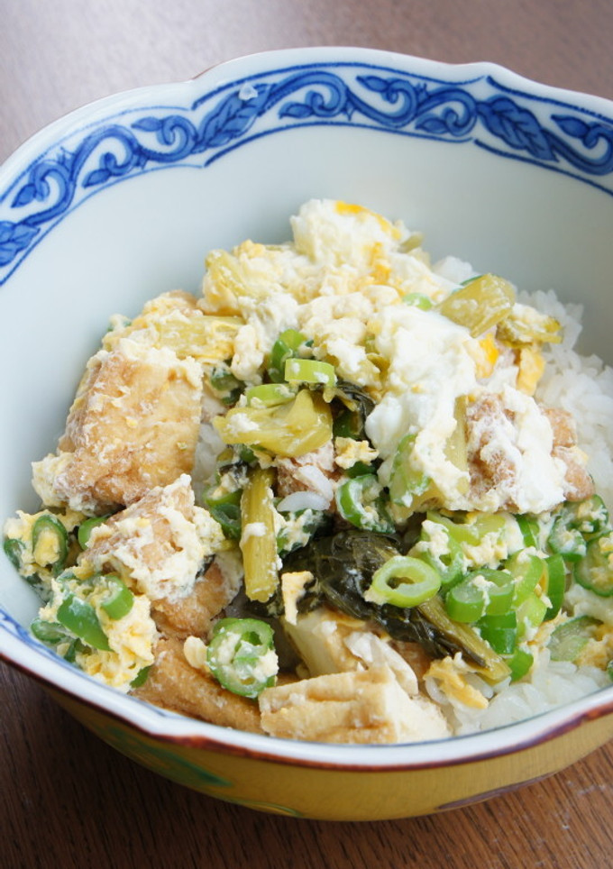 小松菜と絹厚揚げの煮物、リメイク丼-レシピのメイン写真