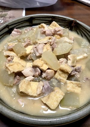 冬瓜、油揚げ、鳥もも肉の味噌煮-レシピのメイン写真