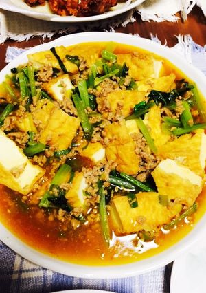 フライパンで☆厚揚げと小松菜の麻婆煮-レシピのメイン写真