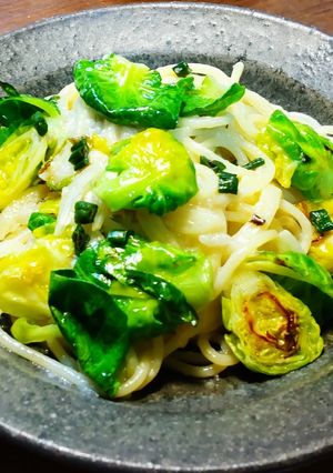 芽キャベツの青ペペロンチーノ　鮒寿司の飯-レシピのメイン写真