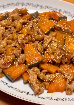 簡単！豚こまとかぼちゃの甘辛炒め-レシピのメイン写真