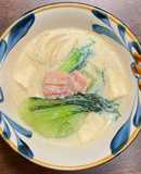 ベーコンと木綿豆腐とチンゲン菜の豆乳煮