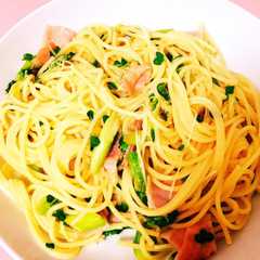 アスパラとベーコンとかいわれの和風パスタ-レシピのメイン写真
