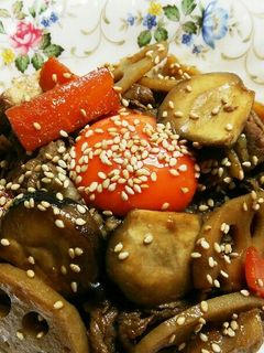 まるしいたけとレンコンと牛肉の甘辛すき煮-レシピのメイン写真