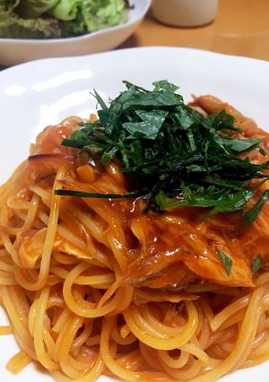 時短でサバのトマトソースパスタ-レシピのメイン写真