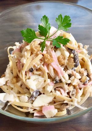 ヒラタケとブカティーニのパスタサラダ-レシピのメイン写真