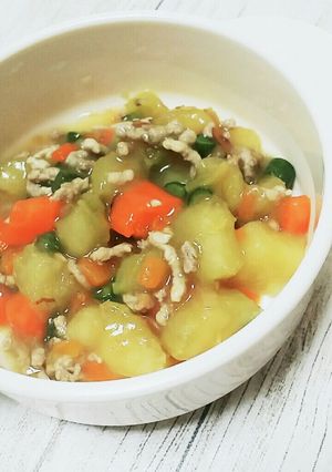 離乳食後期＊さつまいもと豚挽き肉の煮物-レシピのメイン写真