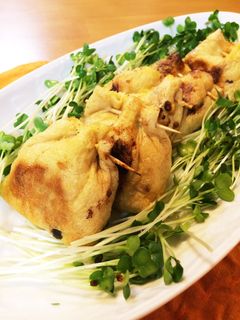 カリとろ☆納豆ネギ味噌チーズの油揚げ巾着-レシピのメイン写真