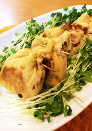 カリとろ☆納豆ネギ味噌チーズの油揚げ巾着-レシピのメイン写真