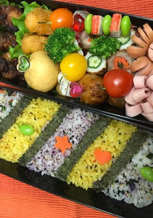 カラフルストライプ弁当-レシピのメイン写真