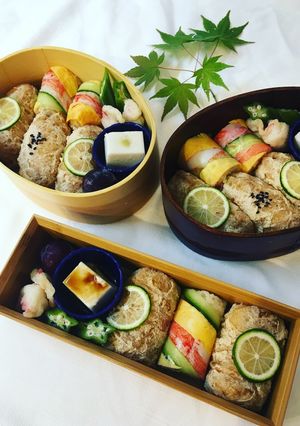 お弁当を華やかにストライプ寿司弁当-レシピのメイン写真