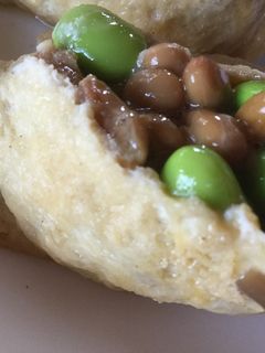 煮物の残り汁で!納豆と枝豆の油揚げ煮-レシピのメイン写真