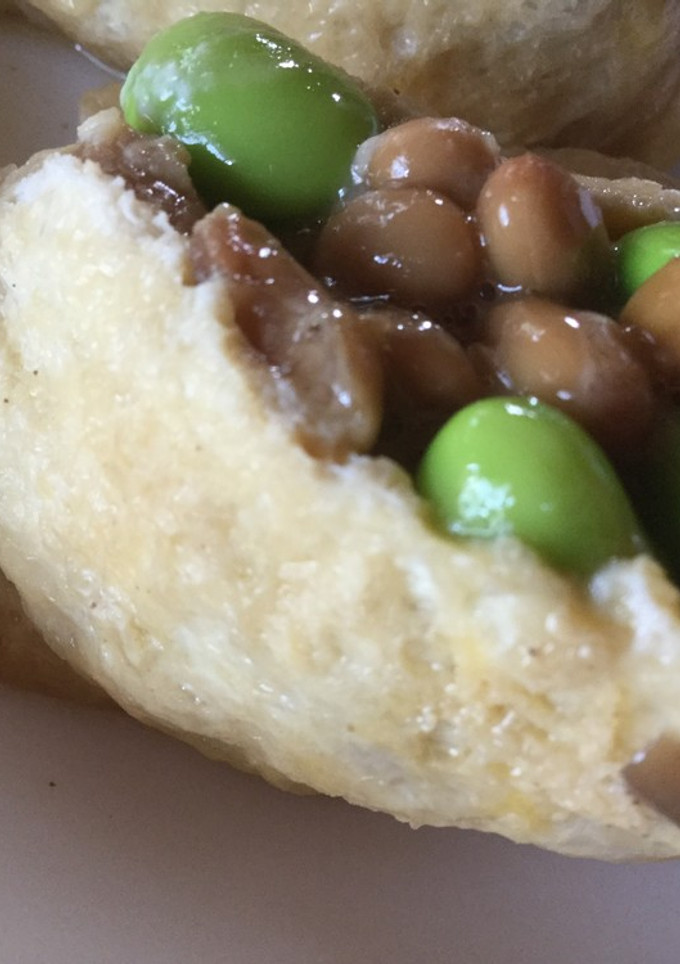 煮物の残り汁で！納豆と枝豆の油揚げ煮-レシピのメイン写真