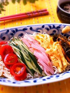 冷やし中華風・ストライプそうめん-レシピのメイン写真