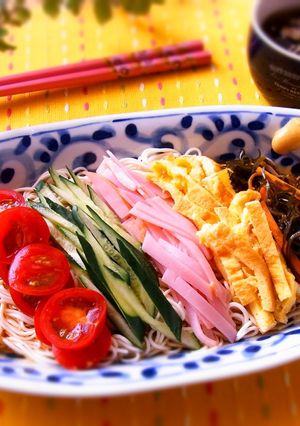 冷やし中華風・ストライプそうめん-レシピのメイン写真