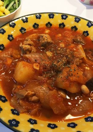 圧力炊飯器で楽チン鶏肉と野菜のトマト煮込-レシピのメイン写真