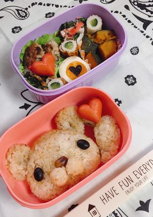 ハート持ったクマさん弁当-レシピのメイン写真