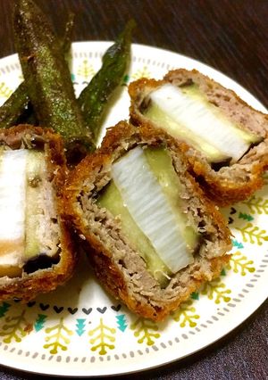 切るとシマシマ！ナスと長芋の肉巻きフライ-レシピのメイン写真