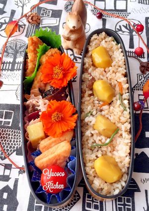 山菜栗ご飯★玄米★チキン南蛮 秋弁当-レシピのメイン写真