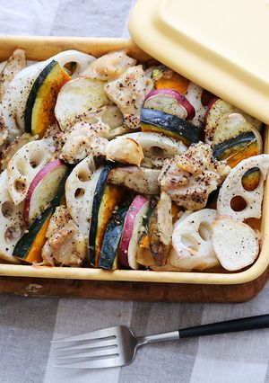 グリラーで　根菜と鶏肉のオーブン焼き-レシピのメイン写真