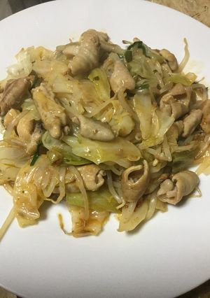 丸美屋麻婆豆腐の素もつ野菜炒め 大人気！-レシピのメイン写真