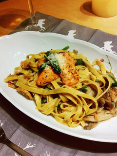 秋鮭とキノコの豆乳パスタ-レシピのメイン写真