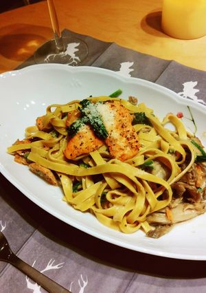秋鮭とキノコの豆乳パスタ-レシピのメイン写真