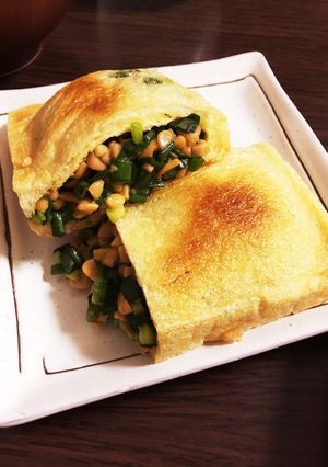 油揚げのたっぷりネギと納豆の詰め焼き-レシピのメイン写真