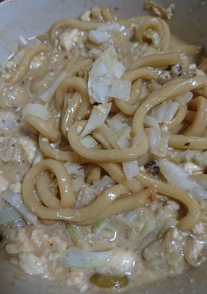 なんちゃってカルボナーラ風蒸し野菜うどん-レシピのメイン写真