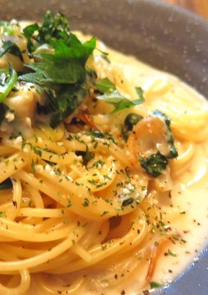 ホタテと大葉の味噌クリームパスタ-レシピのメイン写真